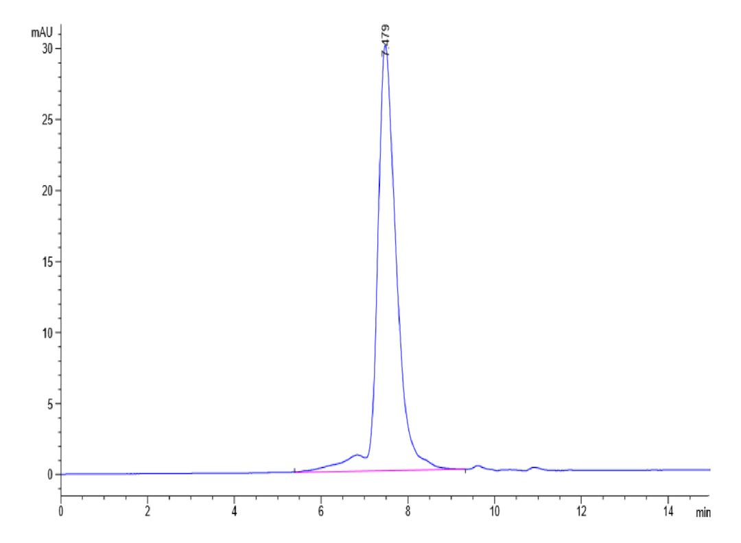 HPLC chromatogram with a sharp peak at 7.79 minutes indicating high purity of the analyte sample analyzed under UV detection at mAU scale.
