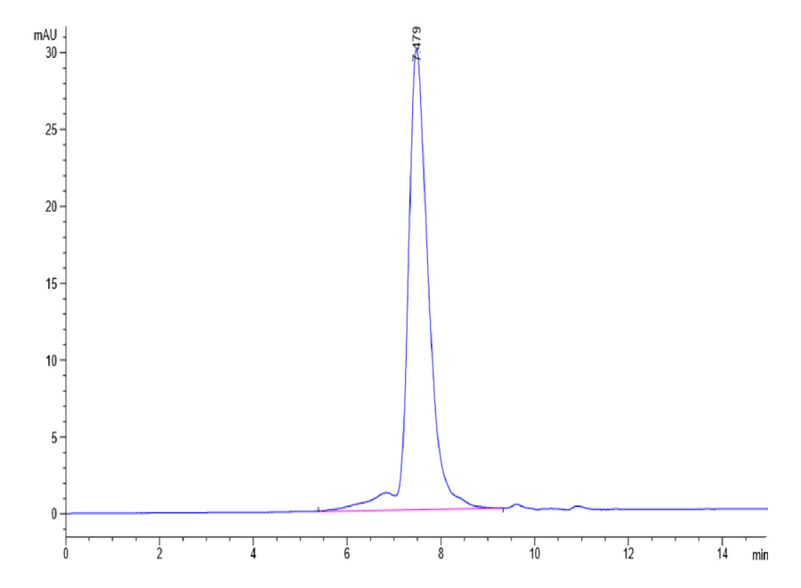 HPLC chromatogram with a sharp peak at 7.79 minutes indicating high purity of the analyte sample analyzed under UV detection at mAU scale.