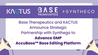 Base Therapeutics and KACTUS Announce Strategic Partnership with Synthego to Advance GMP AccuBase™ Base Editing Platform
