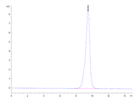 SEC-HPLC chromatogram showing a single major protein peak at 9.483 minutes, indicating high purity of the analyzed protein sample.